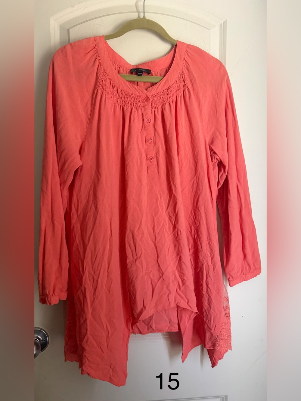 Spense Coral 3/4 Sleeve Tunic Top L boho lightweight office summer lace viscose